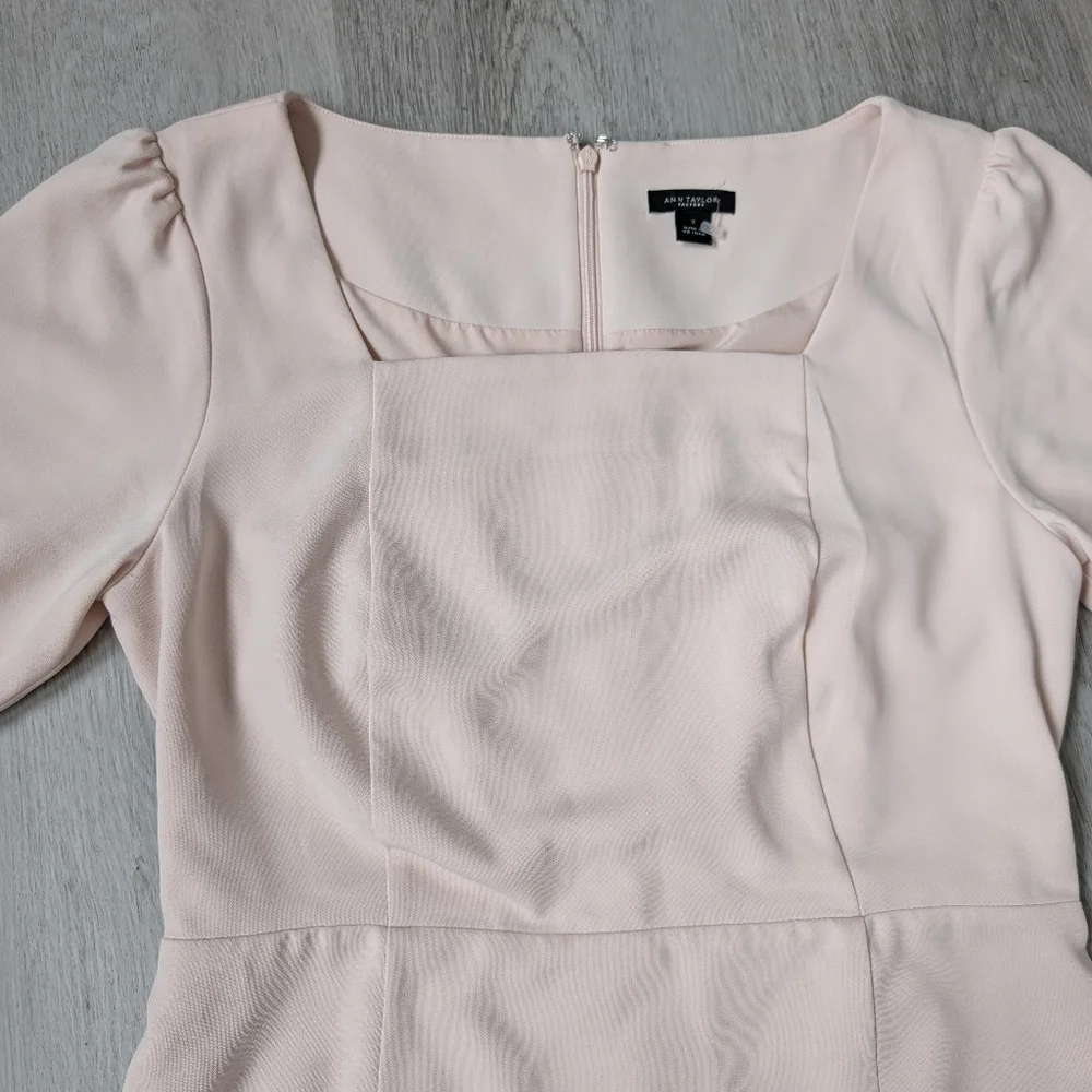 Ann Taylor Factory Light Pink Square Neck Puff Sleeve Dress Size 2 - Picture 6 of 9